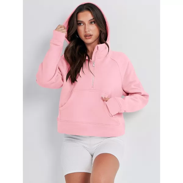 imageANRABESS Women Half Zip Cropped Hoodies Fleece Quarter Zip Up Pullover Sweatshirts Winter Clothes 2023 Outfits SweaterPink