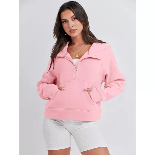 imageANRABESS Women Half Zip Cropped Hoodies Fleece Quarter Zip Up Pullover Sweatshirts Winter Clothes 2023 Outfits SweaterPink