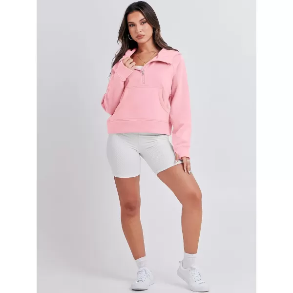 imageANRABESS Women Half Zip Cropped Hoodies Fleece Quarter Zip Up Pullover Sweatshirts Winter Clothes 2023 Outfits SweaterPink