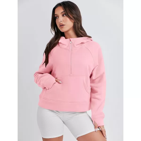 imageANRABESS Women Half Zip Cropped Hoodies Fleece Quarter Zip Up Pullover Sweatshirts Winter Clothes 2023 Outfits SweaterPink