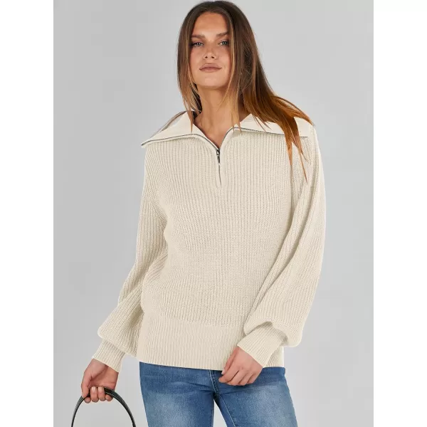 imageANRABESS Women Half Zip Cropped Sweater Long Puff Sleeve 2023 Winter Trendy Oversized Ribbed Knit Pullover Sweater TopApricot