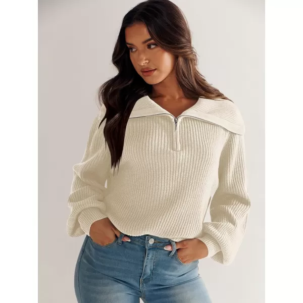 imageANRABESS Women Half Zip Cropped Sweater Long Puff Sleeve 2023 Winter Trendy Oversized Ribbed Knit Pullover Sweater TopApricot