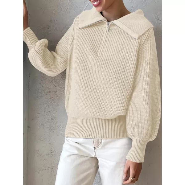 imageANRABESS Women Half Zip Cropped Sweater Long Puff Sleeve 2023 Winter Trendy Oversized Ribbed Knit Pullover Sweater TopApricot