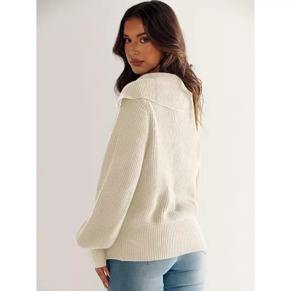 imageANRABESS Women Half Zip Cropped Sweater Long Puff Sleeve 2023 Winter Trendy Oversized Ribbed Knit Pullover Sweater TopApricot