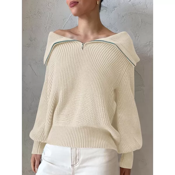 imageANRABESS Women Half Zip Cropped Sweater Long Puff Sleeve 2023 Winter Trendy Oversized Ribbed Knit Pullover Sweater TopApricot