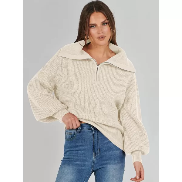 imageANRABESS Women Half Zip Cropped Sweater Long Puff Sleeve 2023 Winter Trendy Oversized Ribbed Knit Pullover Sweater TopApricot