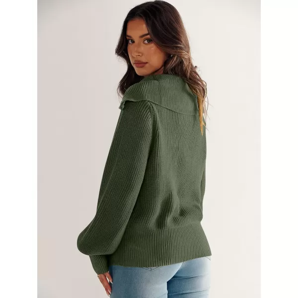 imageANRABESS Women Half Zip Cropped Sweater Long Puff Sleeve 2023 Winter Trendy Oversized Ribbed Knit Pullover Sweater TopArmy Green