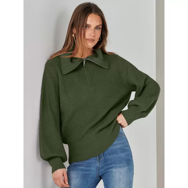 imageANRABESS Women Half Zip Cropped Sweater Long Puff Sleeve 2023 Winter Trendy Oversized Ribbed Knit Pullover Sweater TopArmy Green