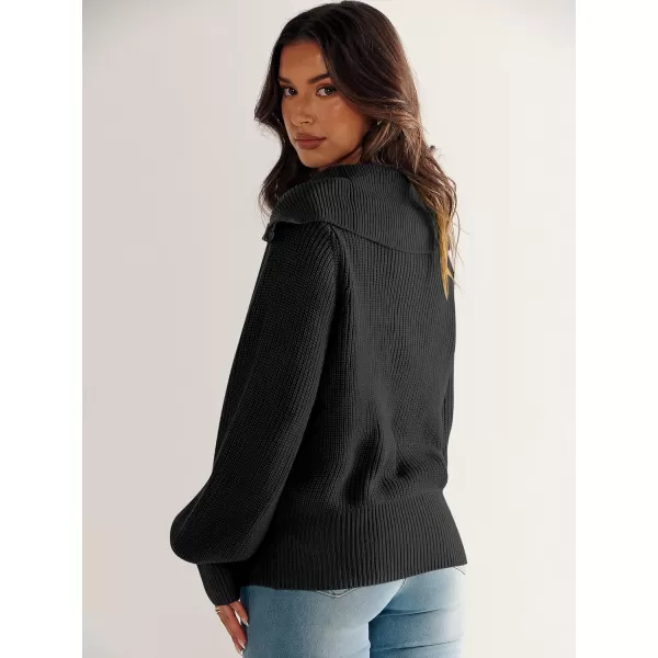 imageANRABESS Women Half Zip Cropped Sweater Long Puff Sleeve 2023 Winter Trendy Oversized Ribbed Knit Pullover Sweater TopBlack
