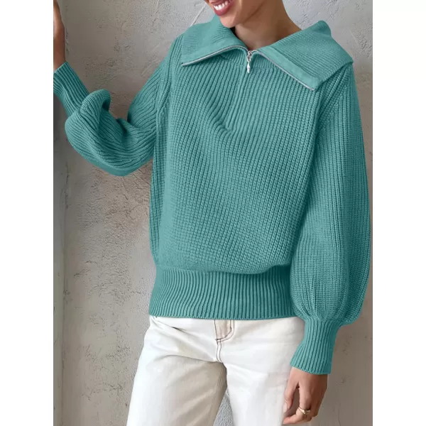 imageANRABESS Women Half Zip Cropped Sweater Long Puff Sleeve 2023 Winter Trendy Oversized Ribbed Knit Pullover Sweater TopMint Green