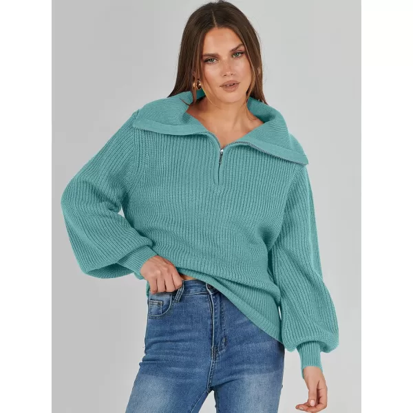 imageANRABESS Women Half Zip Cropped Sweater Long Puff Sleeve 2023 Winter Trendy Oversized Ribbed Knit Pullover Sweater TopMint Green