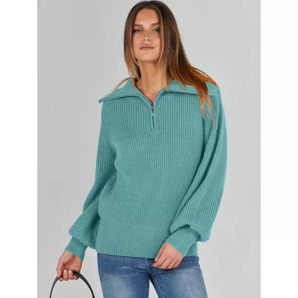 imageANRABESS Women Half Zip Cropped Sweater Long Puff Sleeve 2023 Winter Trendy Oversized Ribbed Knit Pullover Sweater TopMint Green