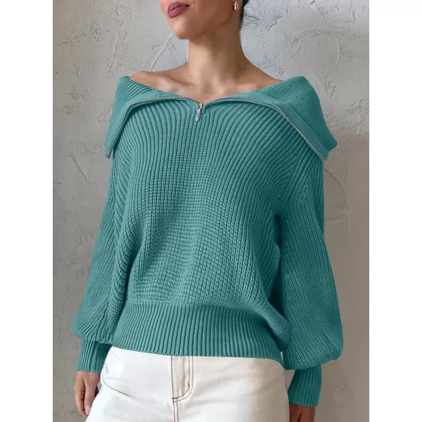 imageANRABESS Women Half Zip Cropped Sweater Long Puff Sleeve 2023 Winter Trendy Oversized Ribbed Knit Pullover Sweater TopMint Green