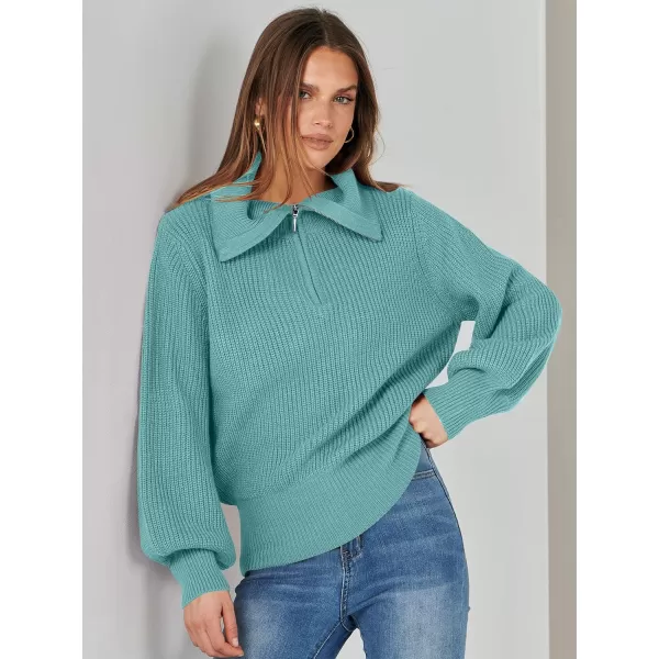 imageANRABESS Women Half Zip Cropped Sweater Long Puff Sleeve 2023 Winter Trendy Oversized Ribbed Knit Pullover Sweater TopMint Green