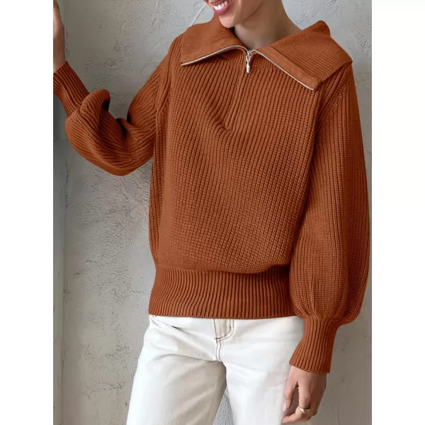 imageANRABESS Women Half Zip Cropped Sweater Long Puff Sleeve 2023 Winter Trendy Oversized Ribbed Knit Pullover Sweater TopRust