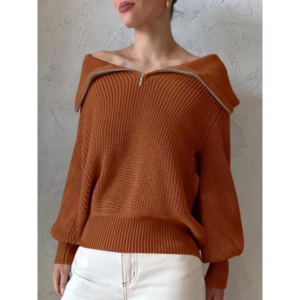 imageANRABESS Women Half Zip Cropped Sweater Long Puff Sleeve 2023 Winter Trendy Oversized Ribbed Knit Pullover Sweater TopRust