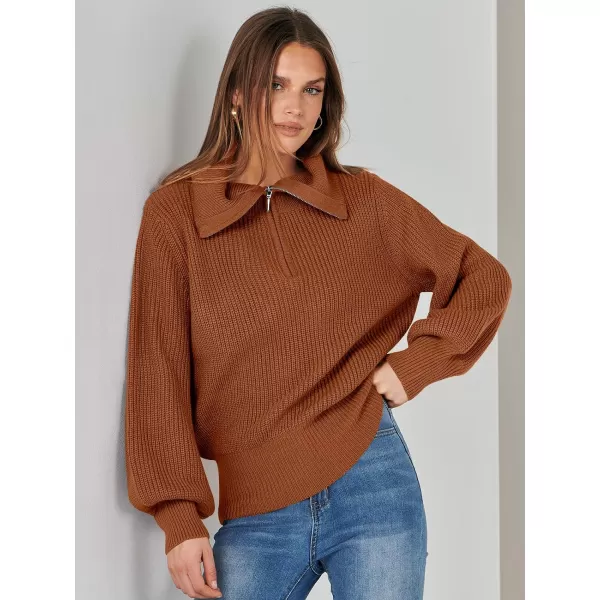 imageANRABESS Women Half Zip Cropped Sweater Long Puff Sleeve 2023 Winter Trendy Oversized Ribbed Knit Pullover Sweater TopRust