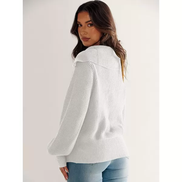 imageANRABESS Women Half Zip Cropped Sweater Long Puff Sleeve 2023 Winter Trendy Oversized Ribbed Knit Pullover Sweater TopWhite