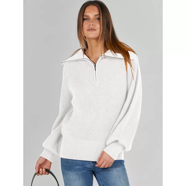 imageANRABESS Women Half Zip Cropped Sweater Long Puff Sleeve 2023 Winter Trendy Oversized Ribbed Knit Pullover Sweater TopWhite
