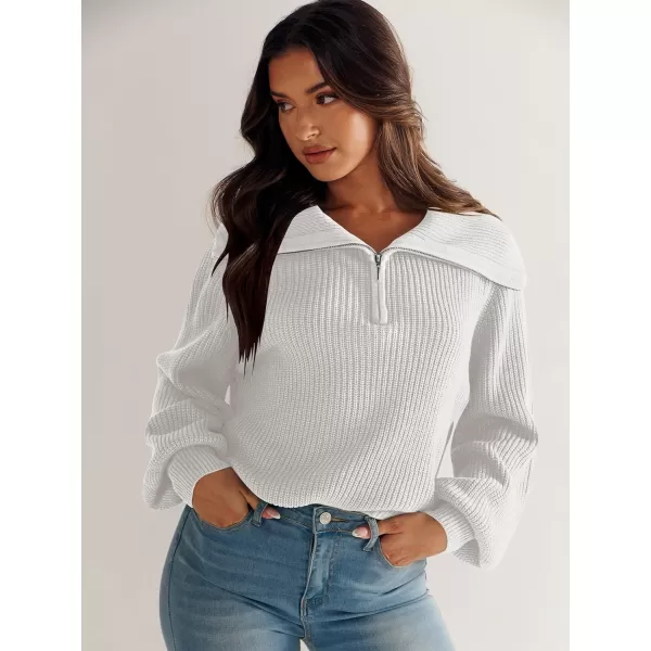 imageANRABESS Women Half Zip Cropped Sweater Long Puff Sleeve 2023 Winter Trendy Oversized Ribbed Knit Pullover Sweater TopWhite