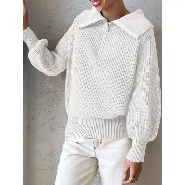 imageANRABESS Women Half Zip Cropped Sweater Long Puff Sleeve 2023 Winter Trendy Oversized Ribbed Knit Pullover Sweater TopWhite