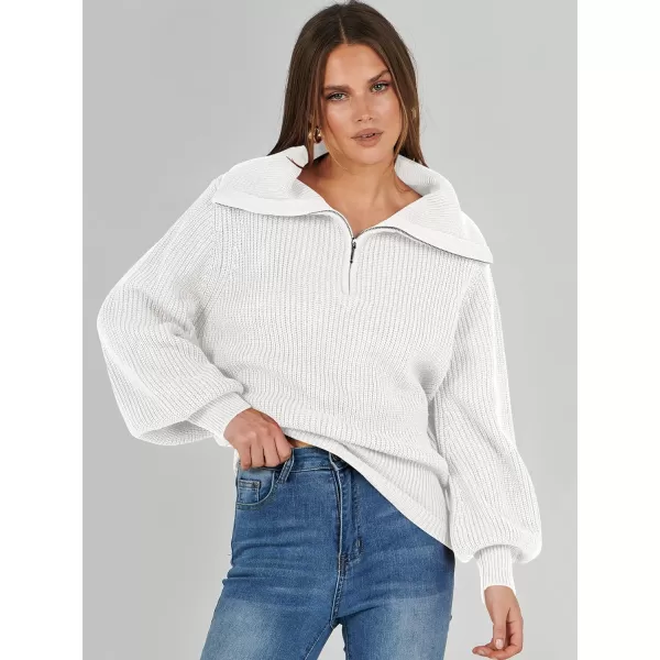imageANRABESS Women Half Zip Cropped Sweater Long Puff Sleeve 2023 Winter Trendy Oversized Ribbed Knit Pullover Sweater TopWhite