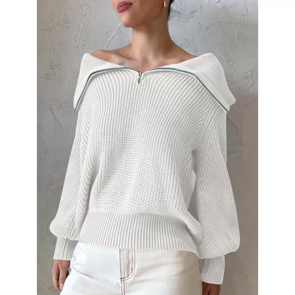 imageANRABESS Women Half Zip Cropped Sweater Long Puff Sleeve 2023 Winter Trendy Oversized Ribbed Knit Pullover Sweater TopWhite