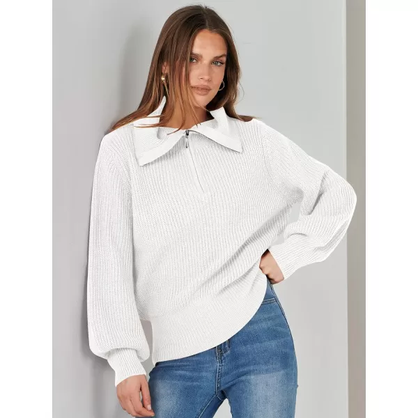 imageANRABESS Women Half Zip Cropped Sweater Long Puff Sleeve 2023 Winter Trendy Oversized Ribbed Knit Pullover Sweater TopWhite