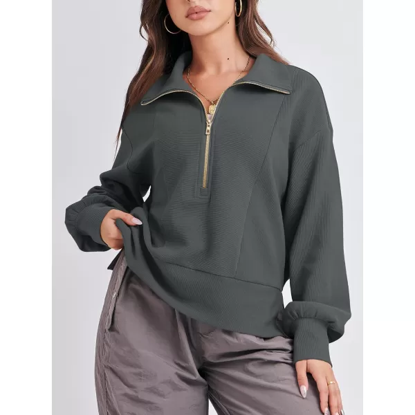 imageANRABESS Women Half Zip Cropped Sweatshirt Casual Fleece Quarter Zip Up Rib Knit Pullover 2023 Fall ClothesDeep Gray