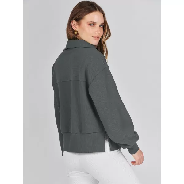 imageANRABESS Women Half Zip Cropped Sweatshirt Casual Fleece Quarter Zip Up Rib Knit Pullover 2023 Fall ClothesDeep Gray