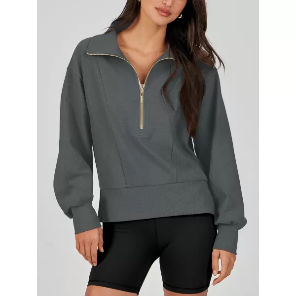 imageANRABESS Women Half Zip Cropped Sweatshirt Casual Fleece Quarter Zip Up Rib Knit Pullover 2023 Fall ClothesDeep Gray
