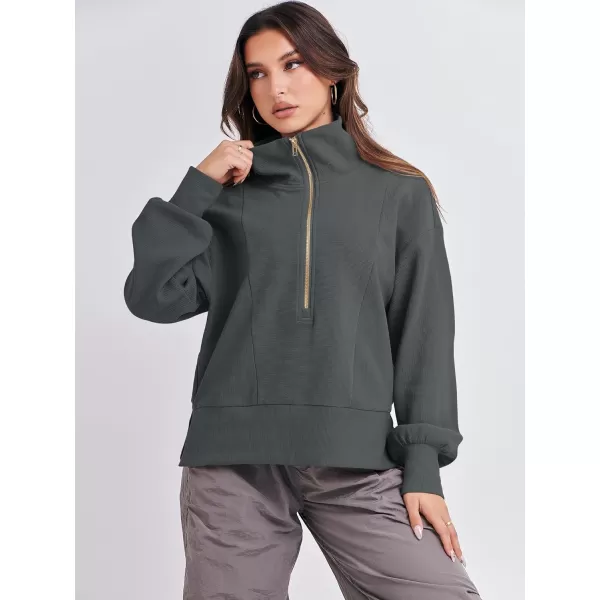 imageANRABESS Women Half Zip Cropped Sweatshirt Casual Fleece Quarter Zip Up Rib Knit Pullover 2023 Fall ClothesDeep Gray