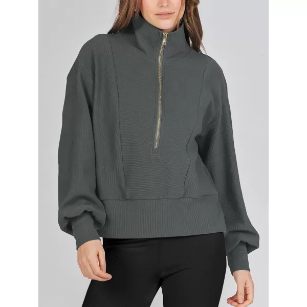 imageANRABESS Women Half Zip Cropped Sweatshirt Casual Fleece Quarter Zip Up Rib Knit Pullover 2023 Fall ClothesDeep Gray