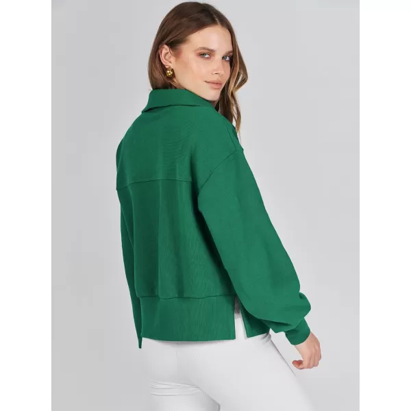 imageANRABESS Women Half Zip Cropped Sweatshirt Casual Fleece Quarter Zip Up Rib Knit Pullover 2023 Fall ClothesGreen