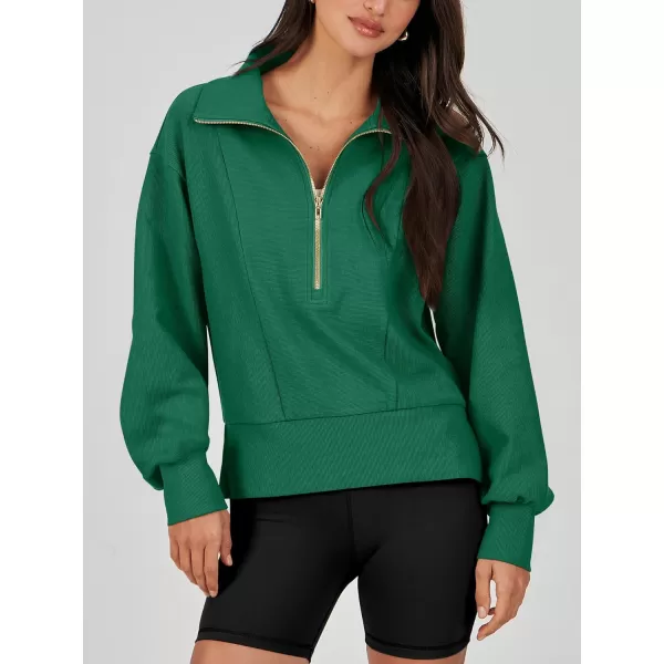 imageANRABESS Women Half Zip Cropped Sweatshirt Casual Fleece Quarter Zip Up Rib Knit Pullover 2023 Fall ClothesGreen