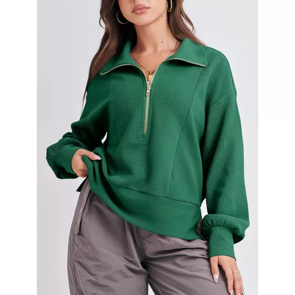 imageANRABESS Women Half Zip Cropped Sweatshirt Casual Fleece Quarter Zip Up Rib Knit Pullover 2023 Fall ClothesGreen