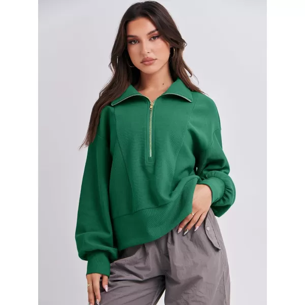 imageANRABESS Women Half Zip Cropped Sweatshirt Casual Fleece Quarter Zip Up Rib Knit Pullover 2023 Fall ClothesGreen