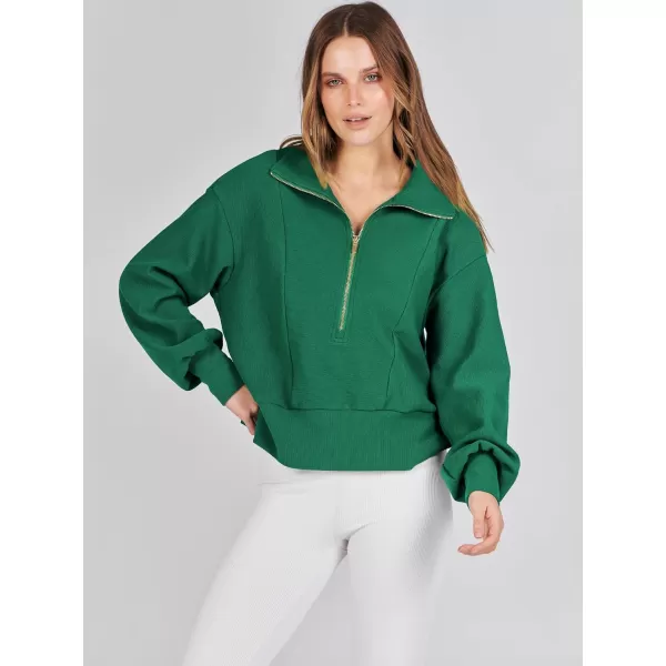 imageANRABESS Women Half Zip Cropped Sweatshirt Casual Fleece Quarter Zip Up Rib Knit Pullover 2023 Fall ClothesGreen