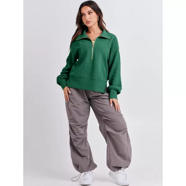 imageANRABESS Women Half Zip Cropped Sweatshirt Casual Fleece Quarter Zip Up Rib Knit Pullover 2023 Fall ClothesGreen