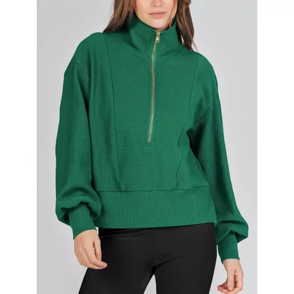 imageANRABESS Women Half Zip Cropped Sweatshirt Casual Fleece Quarter Zip Up Rib Knit Pullover 2023 Fall ClothesGreen