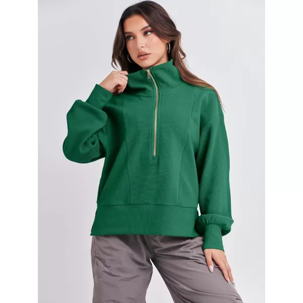 imageANRABESS Women Half Zip Cropped Sweatshirt Casual Fleece Quarter Zip Up Rib Knit Pullover 2023 Fall ClothesGreen
