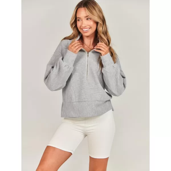 imageANRABESS Women Half Zip Cropped Sweatshirt Casual Fleece Quarter Zip Up Rib Knit Pullover 2023 Fall ClothesGrey