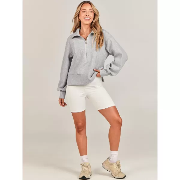 imageANRABESS Women Half Zip Cropped Sweatshirt Casual Fleece Quarter Zip Up Rib Knit Pullover 2023 Fall ClothesGrey