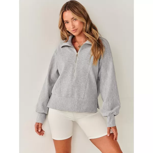 imageANRABESS Women Half Zip Cropped Sweatshirt Casual Fleece Quarter Zip Up Rib Knit Pullover 2023 Fall ClothesGrey