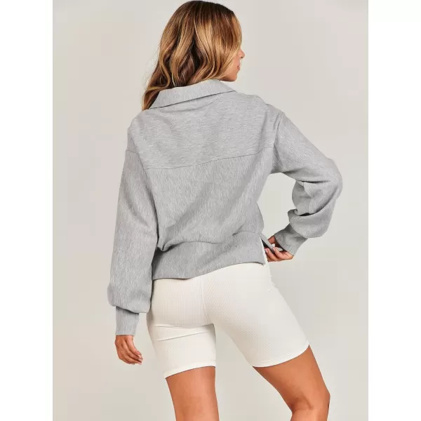 imageANRABESS Women Half Zip Cropped Sweatshirt Casual Fleece Quarter Zip Up Rib Knit Pullover 2023 Fall ClothesGrey