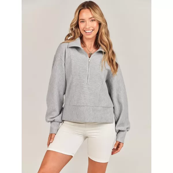 imageANRABESS Women Half Zip Cropped Sweatshirt Casual Fleece Quarter Zip Up Rib Knit Pullover 2023 Fall ClothesGrey