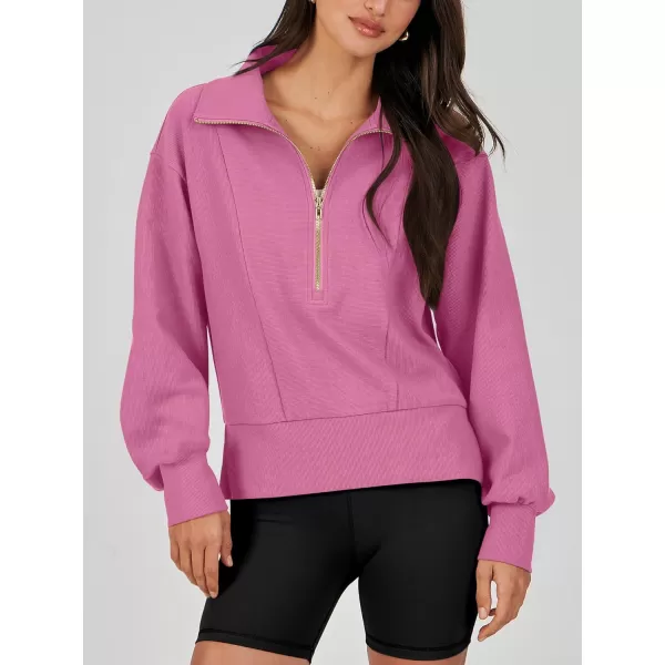 imageANRABESS Women Half Zip Cropped Sweatshirt Casual Fleece Quarter Zip Up Rib Knit Pullover 2023 Fall ClothesHot Pink
