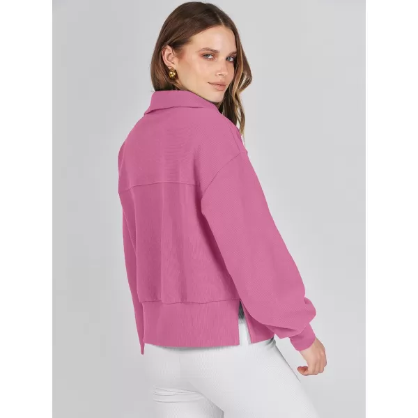 imageANRABESS Women Half Zip Cropped Sweatshirt Casual Fleece Quarter Zip Up Rib Knit Pullover 2023 Fall ClothesHot Pink