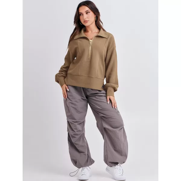 imageANRABESS Women Half Zip Cropped Sweatshirt Casual Fleece Quarter Zip Up Rib Knit Pullover 2023 Fall ClothesKhaki