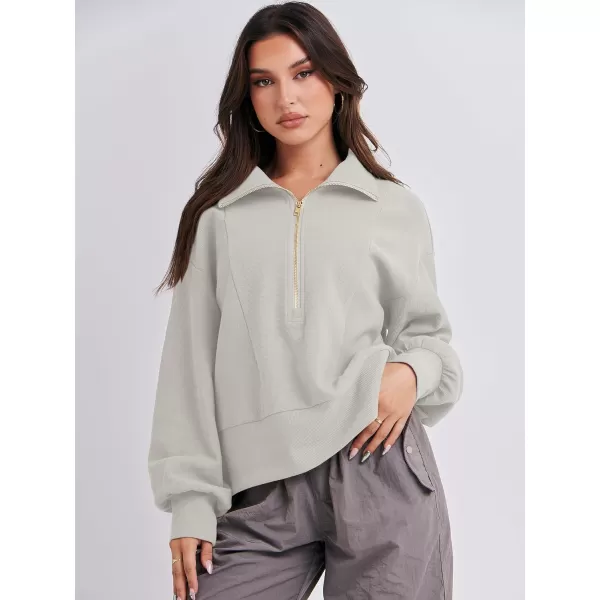 imageANRABESS Women Half Zip Cropped Sweatshirt Casual Fleece Quarter Zip Up Rib Knit Pullover 2023 Fall ClothesLight Gray
